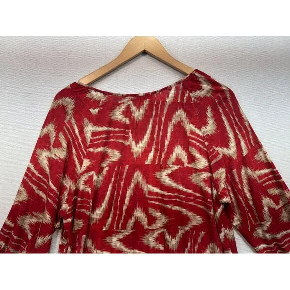 Chicos Womens Knitted Blouse Size 3 Red Abstract 3/4 Sleeve Retro Pullover Y2K - Picture 12 of 12